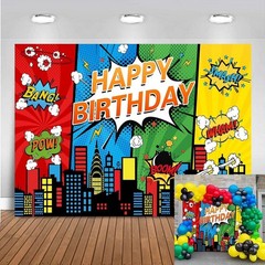 Cartoon Super hero Backdrop Banner Birthday Party Photo Background Decorations