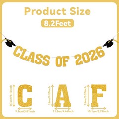 2026 Graduation Decorations – Gold Glitter Class of 4 inches x 5 inches,