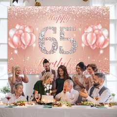 65th Birthday Banner Backdrop 4×6 ft Rose Gold Party Decoration For Men Women
