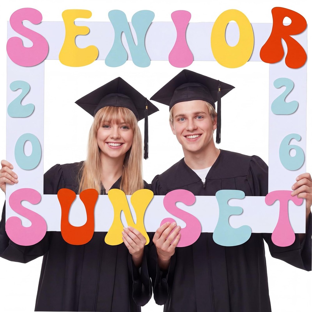 Senior Sunset 2026 Graduation Photo Props Booth Frame Large Sunset Pink and B…