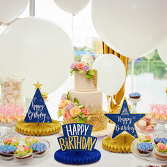 8 Pieces Blue Gold Happy Birthday Table Decorations Happy Birthday Honeycomb Cen