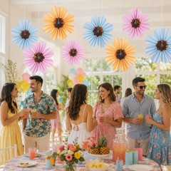 6-PC Pastel Flower Shaped Hanging Paper Fans Party Decor 10″ & 14″Dia #269