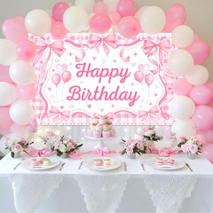 Pink Bow Coquette Birthday Decorations Happy Birthday Backdrop Bow Girls Bachelo