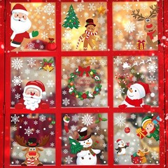 186PCS Christmas Decor, Window Clings, 9 Sheets Snowflake Colorful
