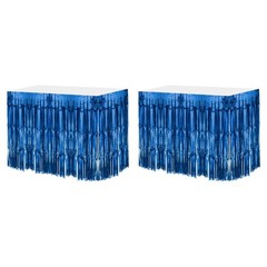 2 Pcs 29×108 Inch Blue Metallic Foil Fringe Tinsel Table Skirts