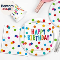 Happy Birthday Decorations: Happy Birthday Party Supplies Set with Birthday Dots