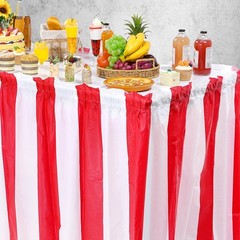 1 Pack Carnival Table Skirt Party Decorations, Red and White Striped Table Sk…