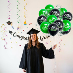 18 Pack Graduation Decorations 2026 Latex Balloons – 12 Inch Black Green Congrat