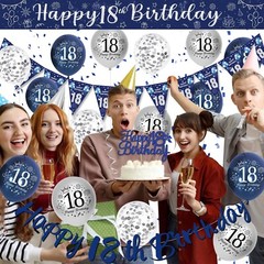 Youthful 18th Birthday Decorations Pack – Fun Blue & Silver Balloon & Banner Set