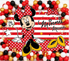 Red Minnie Mouse Backdrop Happy Birthday Party Photo Background Banner Decor