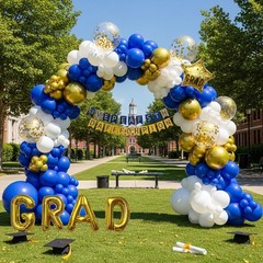 Graduation Balloon Arch Kit for Class of 2026, Blue White Gold 128pcs