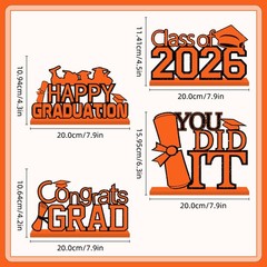 4Pcs Orange and Black Graduation Decorations Class of 2026 Congrats Grad Wood…