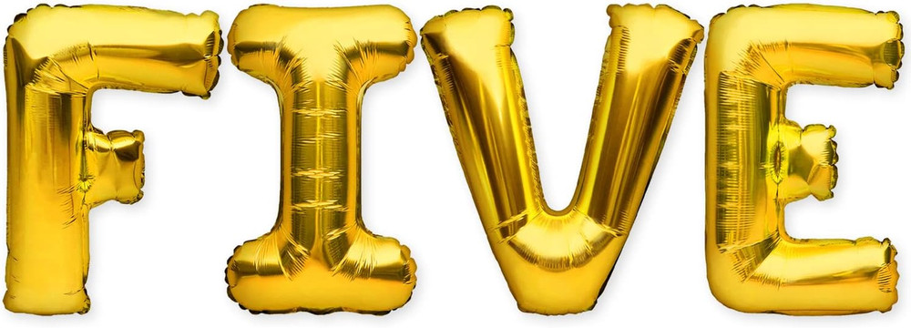 FIVE Balloons Banner Gold 5Th Birthday Party Decorations Sign