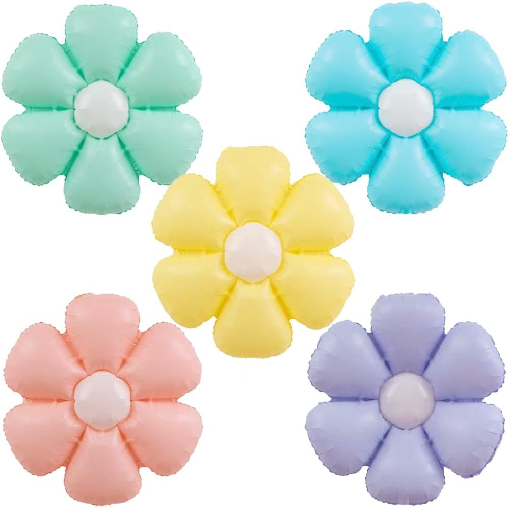 Daisy Balloons Yellow Pink Purple Blue Green Flower Balloon Daisy Themed Party B
