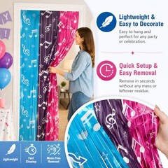 2 Pack Music Theme Fringe Curtain Backdrop 40 3.3ftx6.6ftx2pcs Blue&purple&pink