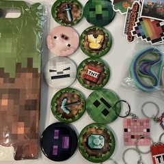 Minecraft Birthday Party Giveaways keychains pins stickers bracelets