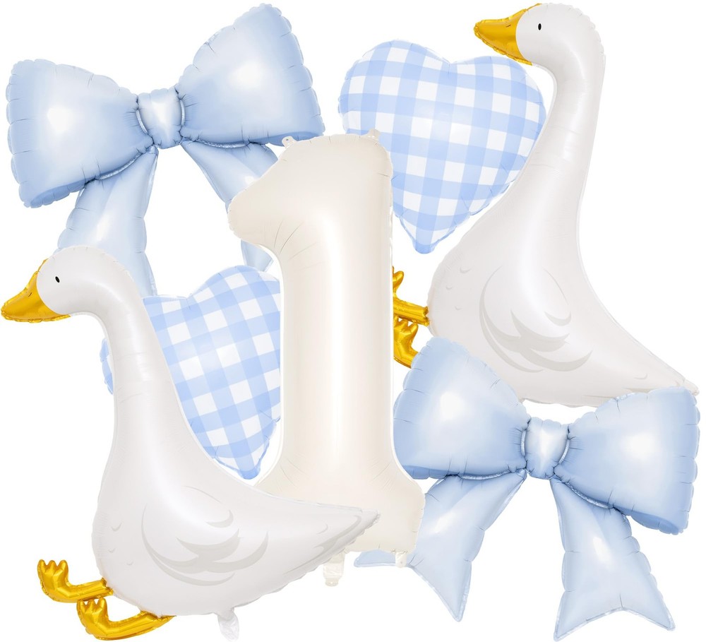 Silly Goose 1st Party Decorations – 7 Pcs Goose Balloons & Blue Bow Set – 40”…