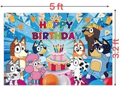 Blue Sheepdog Happy Birthday Backdrop,for Kids Birthday Party Decoration 5×3.2ft