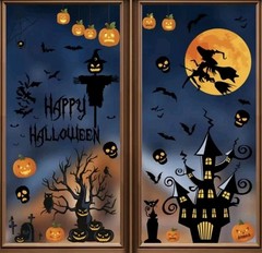 Halloween Window Stickers Large Static Clings Witch Bat Pumpkin Ghost FREE FAST