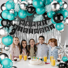 Teal Birthday Party Decorations Balloons Banner Fringe Curtain Decoration Kit