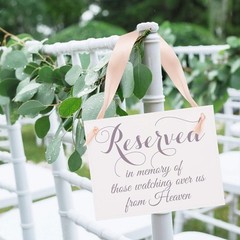 Reserved In Memory Watching From Heaven Wedding Memorial Sign Mauve Ribbon