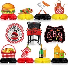 11 Pcs BBQ Party Decorations Honeycomb Centerpieces, Red Gingham Table Topper…
