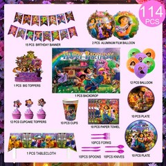 114 Pcs Magic House Birthday Party Supplies Set Plates Balloon Tablecloth Banner