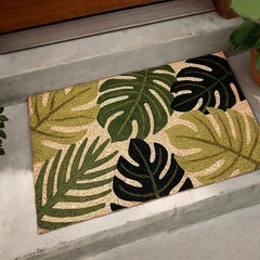 Coconut Coir Floor Mat with Tropical Leaves Motif Non Slip for High Traffic