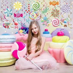 36 Pcs Candyland Party Decorations Candy Hanging Swirls Colorful Swirl Lollip…