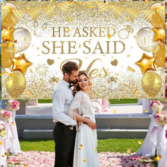 Gold Engagement Party Decorations White Gold Engagement Banner Backdrop He Asked