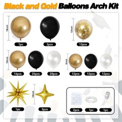 Black and Gold Balloon Arch Kit, Black White Gold Balloons Garland Kit, Star …