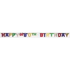 Party Decoration Jointed Banner, Happy 80th Birthday, 6-Feet