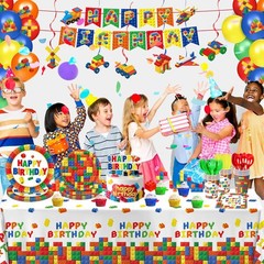 173 PCS Building Block Birthday Party Decorations – Plates, Napkins, Cups, Cutle
