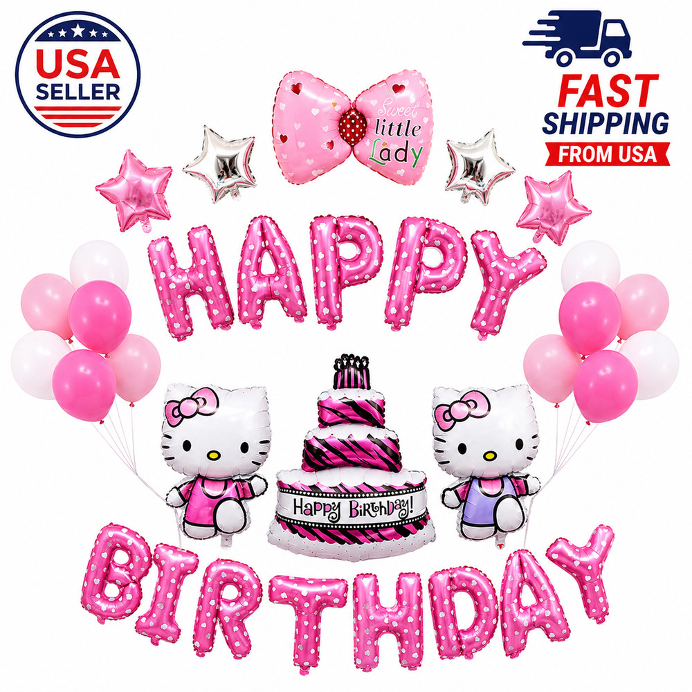Hello Kitty Birthday Party Decorations Set Balloons Banner Cake Toppers Supplies