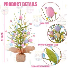 17’’ Easter Egg Table Tree Easter Decorations with Artificial Eggs Greenery Leav
