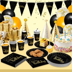 DYLIVeS Black Birthday Party Decorations Gold Foil Dots Happy Birthday Party …
