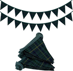 2 Pcs Green Blue Tartan Plaid Pennant Banner Flags Fabric Garland Triangle Bunti