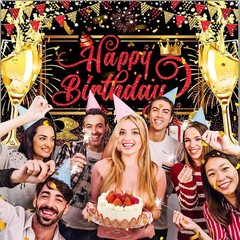 Red Black Gold Happy Birthday Banner, Red and Black Birthday Party Decorations..