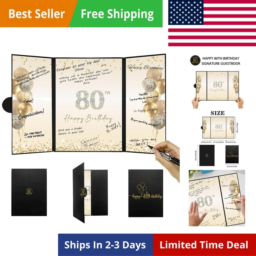 Black Gold 80th Birthday Party Decorations, Happy 80th Birthday Alternative S…