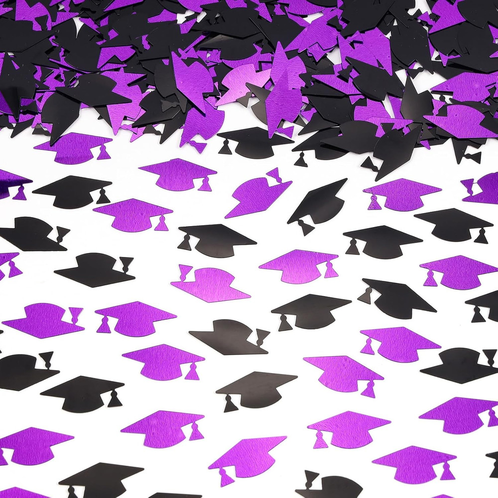 Purple and Black Graduation Cap Confetti 2026, Class of 2026 Table Centerpiece G