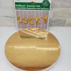 Gold Party Backdrop & LUCKY Balloon Banner Dots Special Event Décor