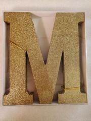 Gold Glitter Block Letter M Sign 9 Inches Tall