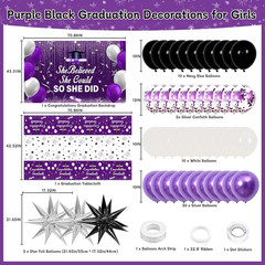 Purple Black 2026 Graduation Decorations for Women Girls – She Believed She Coul