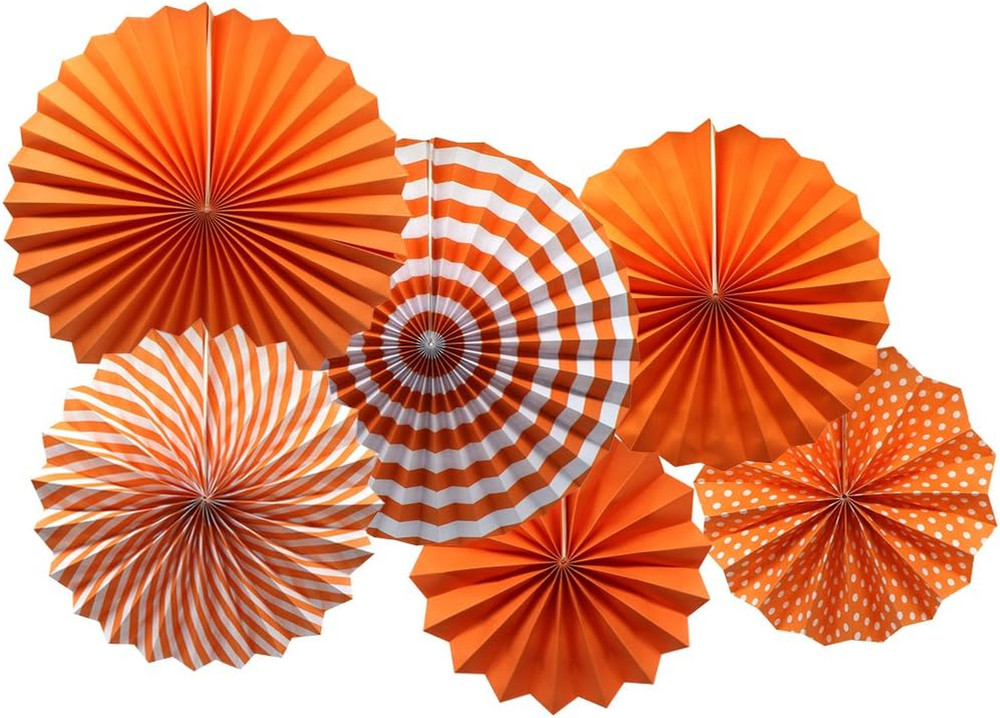 Party Hanging Paper Fans Set, Orange Round Pattern Paper Garlands Decoration for
