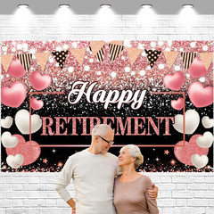 Happy Retirement Party Backdrop Banner Decorations Rose Gold Large Background