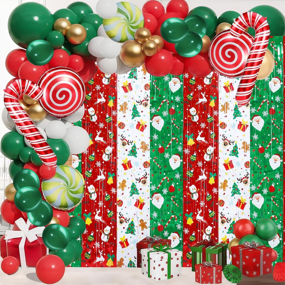136 Pcs Merry Christmas Party Decorations Set Christmas Candy Foil Fringe Cur…