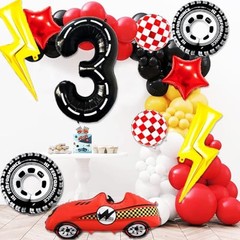 30″ Tire Balloons with Lightning Bolt Foil Style3 Race Car Party Decorations