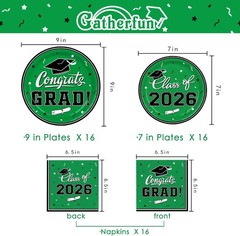 2026 Disposable Graduation Party Plates and Napkins – Green, Black, White