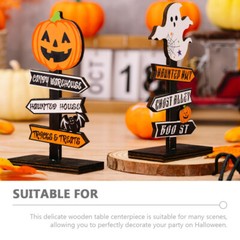 2PCS Halloween Ghost Pumpkin Decoration Table Centerpiece Wood Sign Table Decor