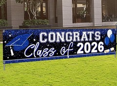 Durable & Fade Resistant Blue Graduation Banner – Class of 2026 Celebration